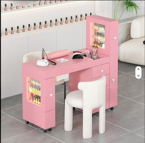 D Modern White Wooden Manicure <b>Table</b> and Chair Set Luxury pink Single Seater Beauty Salon <b>Nail</b> <b>Table</b> Desk for Sale - Product Image 3