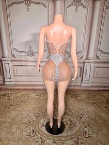 فستان سهرة فضي قصير فاخر من ZD لعام 2025 للبالغات، ضيق ومزين بكريستالات ثقيلة وأحجار الراين، بخصر طبيعي وظهر مكشوف وبدون أكمام، مثير - Product Image 6