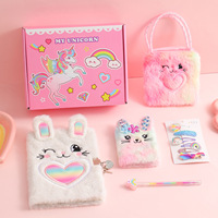 Coffret Cadeau Mini Licorne Rose pour Enfants – Ensemble de Cahiers Scolaires à Couverture Tissée et Reliure Piquée pour la Rentrée des Classes