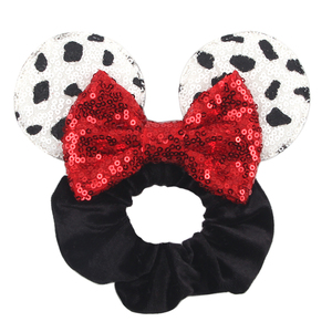 Ikat Rambut Elastis 2.3'' Motif Telinga Tikus Payet dan Pita Polkadot untuk Anak Perempuan, Penjepit Rambut Kuncir Kuda Wanita, Scrunchies Beludru, Headband, Aksesoris Rambut - Product Image 5