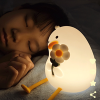 Veilleuse LED en silicone souple en forme de canard fleuri, rechargeable, à commande tactile, blanc chaud, intensité réglable, silicone de qualité alimentaire, pour chambre moderne