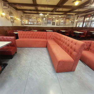 High-end <strong>Custom</strong> Size Commercial Furniture Red Fabric Ash Wood Restaurant <strong>Sofa</strong> Booth - Product Image 4