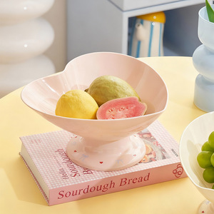 Heart Shaped Fruit Plate Creamy Yellow Cherry Blossom Pink <b>Plastic</b> Coffee <b>Table</b> Dish Household Daily Necessities - Product Image 3
