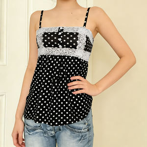 Camiseta sin mangas de verano Y2K para mujer, estilo dulce con encaje y lunares, corte A, ajuste ceñido, venta al por mayor - Product Image 4