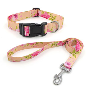 Floral Dog <b>Collar</b> and Leash Set Adjustable Buckle for Small Dogs Cute Pattern Textile Material - Product Image 1