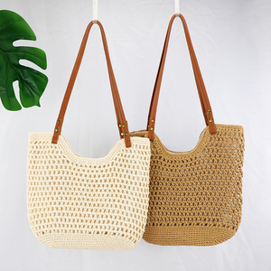 Sac en coton tissé à grande capacité, à bandoulière unique, sac fourre-tout en maille ajourée tendance, nouveau sac fourre-tout en crochet pour la plage - Product Image 3