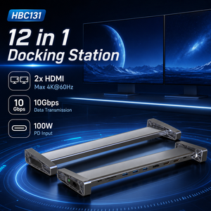 Base de Conexión USB-C Delgada 12 en 1, Doble 4K, para Tipo-C con Funciones Completas, USB 10Gbps, LAN Gigabit, Audio, 100W PD, <span class=keywords><strong>Hub</strong></span> de Aluminio, en Stock - Product Image 1