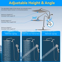 Ensemble de douche pressurisé en acier inoxydable de style américain avec grande pomme de douche carrée de type pluie à fixation au plafond