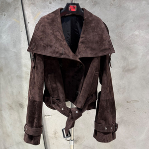 Double Breasted Vintage Black <strong>Jackets</strong> Genuine Sheep Leather <strong>Jacket</strong> Oversized Motor <strong>Women</strong> <strong>Jacket</strong> - Product Image 4