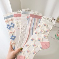 Kaus kaki jala renda seksi kaus kaki jaring meregang transparan serat campuran benang jaring elastis bunga tipis kaus kaki keren wanita