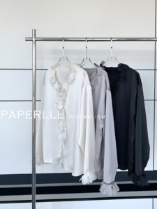 Chemisier élégant et sophistiqué en <span class=keywords><strong>dentelle</strong></span> à col en V pour <span class=keywords><strong>femme</strong></span>, coupe ample, manches longues drapées, personnalisé en usine, collection automne - Product Image 5
