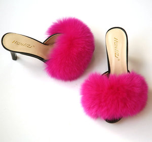 All'ingrosso donne nere soffici grandi <span class=keywords><strong>tacchi</strong></span> in vera pelliccia di volpe per le donne - Product Image 6