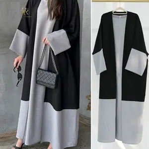 Modesto musulmano semplice con maniche a volant Abaya Kaftan Set con abito interno due pezzi Set di vestiti per donna