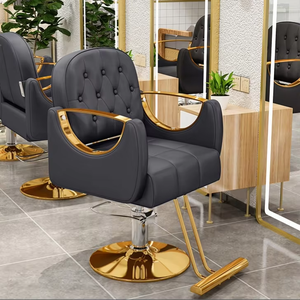 Silla de Salón de Belleza de Lujo, Negra, de Cuero, con Base de Acero Inoxidable Dorado, Plegable, Hidráulica, Portátil, para Peluquería - Product Image 6