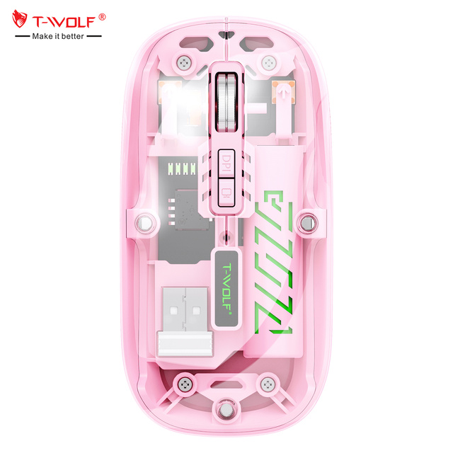 T-WOLF X11 2.4G Optical Wireless Mouse Ergonomic Portable Mini USB Interface Slim Transparent Silent Wireless Mouse 5D for Pc