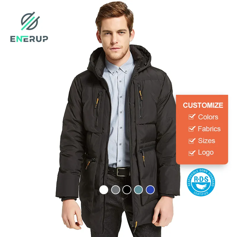 Enerup OEM/ODM men's outdoor heavyweight parka jacket with hood multiple pockets for men 90% White Duck down fill