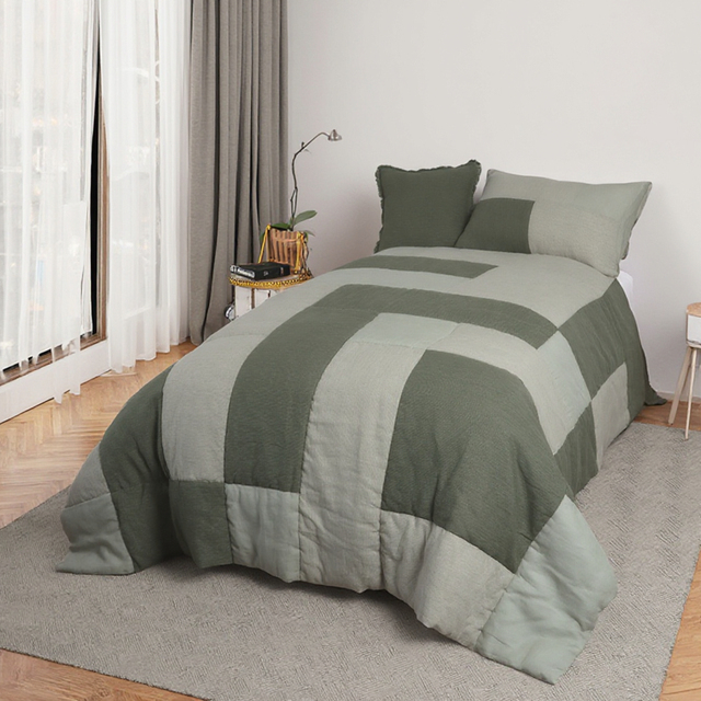 New Style Spring Thin Quilt Solid Color 100% Linen Patch Work  Eco-Friendly Modern Comforter Bedding Set