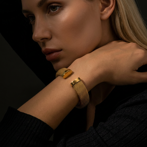 YF3482 Bracciale Vintage Placcato Oro 18K in Acciaio Inossidabile, Stile Dubai, a Maglia Larga, Impermeabile, a Forma di C, Massiccio, da Donna - Product Image 3