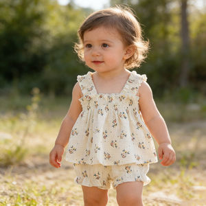 Conjunto Floral para Niña Pequeña 2026, Camisola sin Mangas con Volantes + Conjunto <span class=keywords><strong>de</strong></span> Pantalones Cortos con Volantes, Algodón Suave, Ropa Casual <span class=keywords><strong>de</strong></span> Verano para Bebés y Niños - Product Image 2