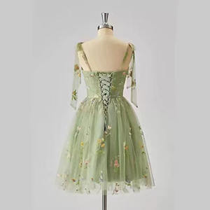 En Stock 2025 moda mujer bordado Floral vestido sin mangas espalda descubierta encaje hasta vacaciones vestido elegante graduación Mini vestido - Product Image 4