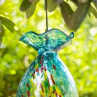 Mangeoire à colibris en verre soufflé à la main, colorée et marbrée, ornement de jardin suspendu