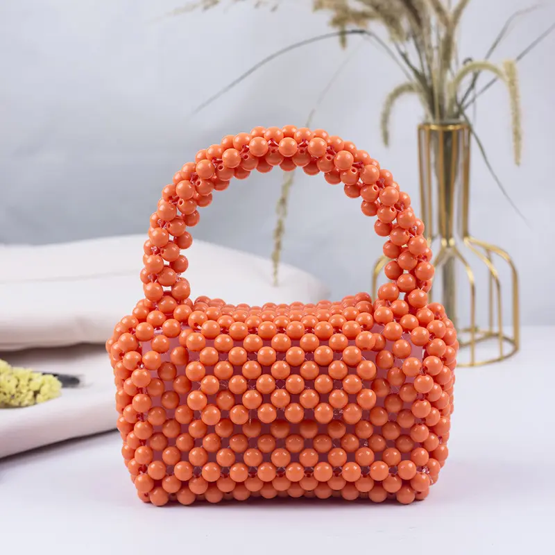 Mini bolso cuadrado pequeño colorido hecho a mano con cuentas acrílicas para mujer, bolso versátil a la moda, novedad