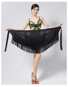 Set Gonna da Ballo Latino a 3 Strati con Frange, Gonne Asimmetriche con Nappe per Donna, per Salsa, Rumba, Pratica di Danza, Sciarpa per Danza del Ventre e del Fianco - Product Image 6