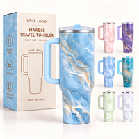 Gobelet isotherme en marbre de 40 oz avec poignée et couvercle à paille rabattable, tasse de voyage sous vide Stanleeyes pour voiture, bureau et extérieur
