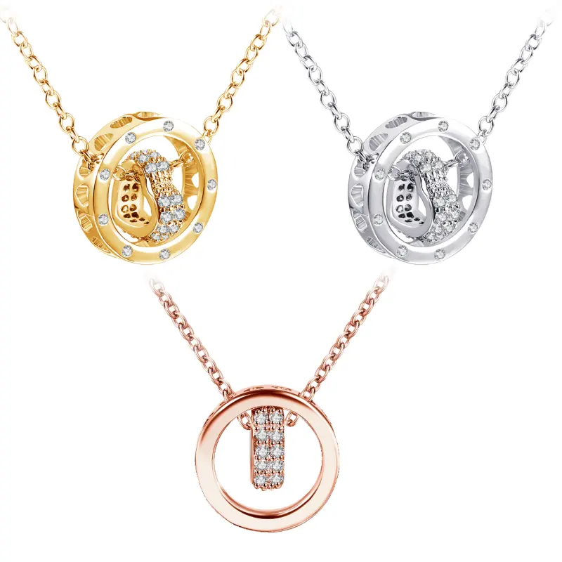 Collana con ciondolo a cuore vuoto con diamanti intarsiati a catena in oro argento rotante di lusso minimalista di moda per le donne