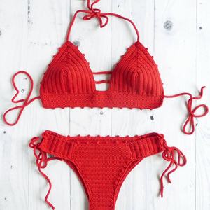 ผู้ผลิตชุดว่ายน้ำแบบกำหนดเอง ชุดว่ายน้ำผู้หญิงถักมือ ชุดสองชิ้น เซ็กซี่ มินิสตริงบิกินี่ ชุดว่ายน้ำชายหาด - Product Image 1