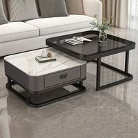 Table basse moderne de style italien avec structure en métal et plateau en verre trempé amovible pour salon, petit appartement