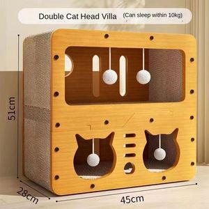 Caja Rascadora Interactiva de Madera de Doble Capa para Gatos con Bolas Colgantes, Casa de Juegos Multifuncional para Mascotas de Interior - Product Image 2