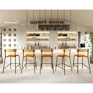 Indoor High Stool Metall bein Gepolsterte Holz Rückenlehne Modernes nordisches Design High Leg Barhocker Stuhl für Home Bar und Restaurant - Product Image 1