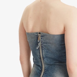 <span class=keywords><strong>Corset</strong></span> <span class=keywords><strong>bustier</strong></span> en jean sans bretelles, coupe évasée, délavage clair, bords effilochés, style vintage streetwear - Product Image 5