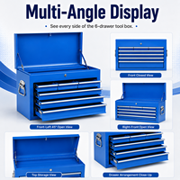 Coffre à outils métallique robuste à couvercle rabattable, 6 tiroirs, verrouillable, chariot à outils portable, organisation pour garage, atelier automobile