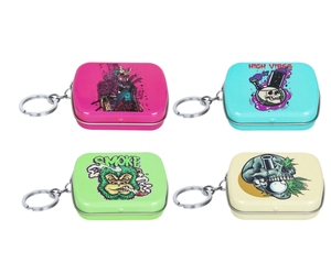 Biểu Tượng Tùy Chỉnh Kim Loại <span class=keywords><strong>Mini</strong></span> Hình Vuông Tinplate Thuốc Lá Cầm Tay Jar Thuốc Lá Thảo Mộc Lưu Trữ Container Với Móc Chìa Khóa - Product Image 2