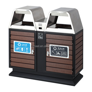 Ngoài trời bằng gỗ Thùng rác với Gạt tàn 2 ngăn Thùng rác có thể thiết lập mở cấu trúc hàng đầu cho nhà hoặc văn phòng trang trí - Product Image 4