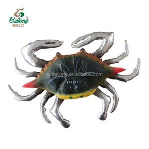 Handmade Folk Art Wood and Metal Carving Eco-Friendly Hand Painted Multi-Color Nautical Wall Decor with Crab Shape Wall Hanging