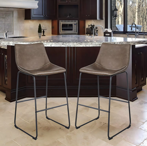 Modern Design Brown PU <b>Leather</b> <b>Bar</b> <b>Stool</b> Counter <b>Stool</b> Home <b>bar</b> Leisure Chair with Black Metal Leg - Product Image 5