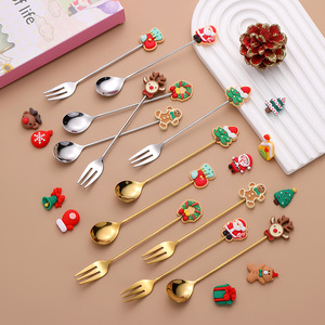 Juego de 4 Cucharas y Tenedores de Acero Inoxidable 304 con Diseño Navideño Dorado y Plateado, Ecológicos, para Regalos - Product Image 6