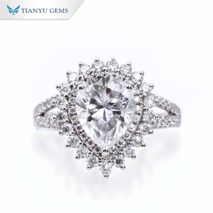 Tianyu nupcial personalizado 925 Plata 8x10 3.5ct corte de pera Moissanite compromiso eternidad Anillo Para Boda Real 10K 14K 18K oro - Product Image 1