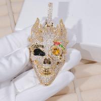 Collier pendentif visage de diable glacé pour hommes avec chaîne de corde moissanite bijoux hip hop dans les tons rose or argent