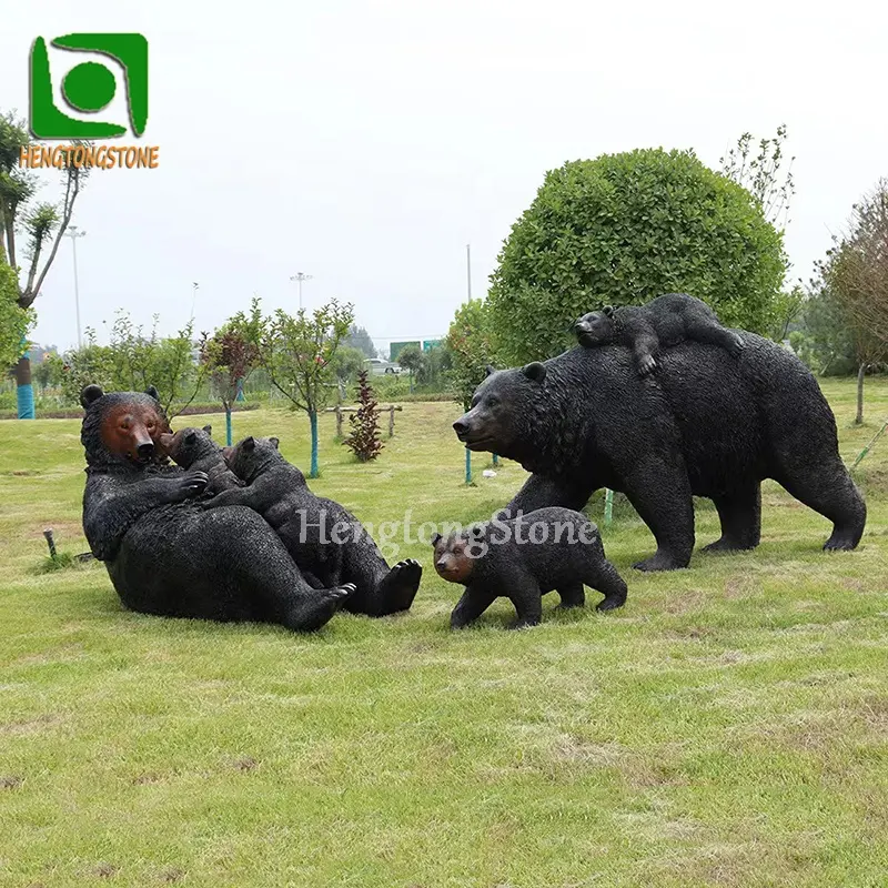 Outdoor Decorative Life Size Fiberglass Brown Bear Statue Fiberglass Animal Statue