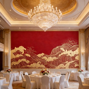 Waterproof Wave Wall <strong>Paper</strong> Restaurant Wall Decoration Wall Covering Red <strong>Textured</strong> Wave Mural Wallpaper - Product Image 3