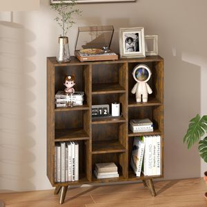 <span class=keywords><strong>Étagère</strong></span> <span class=keywords><strong>à</strong></span> livres rustique marron industrielle <span class=keywords><strong>à</strong></span> 10 niveaux, style mi-moderne, en bois d'ingénierie durable et écologique, avec <span class=keywords><strong>étagère</strong></span>s ouvertes pour salon - Product Image 2