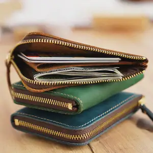 Multiple Colors Mini Small Real Cow Full Grain Genuine Crazy Horse Leather Small Zip Pouch Bag Coin Purse Wallet