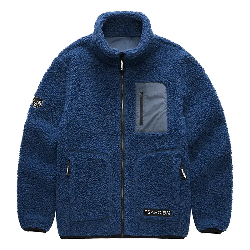 Chaqueta de lana con logo personalizado para hombre, alta calidad, gruesa, cálida, para invierno, sin capucha