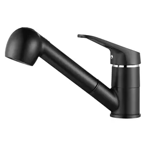 Kangrun Matte Black 360 degree rotation high pressure pull out kitchen tap water saving faucets single lever mix tap