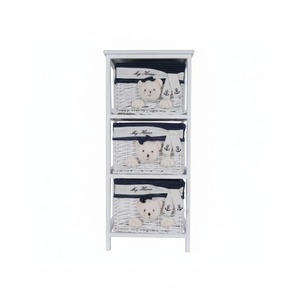 Cassapanca Portaoggetti Portatile HMS 12.5\" X 16\" X 35.5\" Bianco Blu con 3 Cassetti Modello AL1032 Prodotto in Cina - Product Image 2