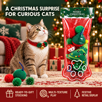 Ensemble de jouets de Noël pour chat : baguette interactive en peluche Père Noël et balle, cadeau de vacances pour chaton, idéal pour le jeu en intérieur